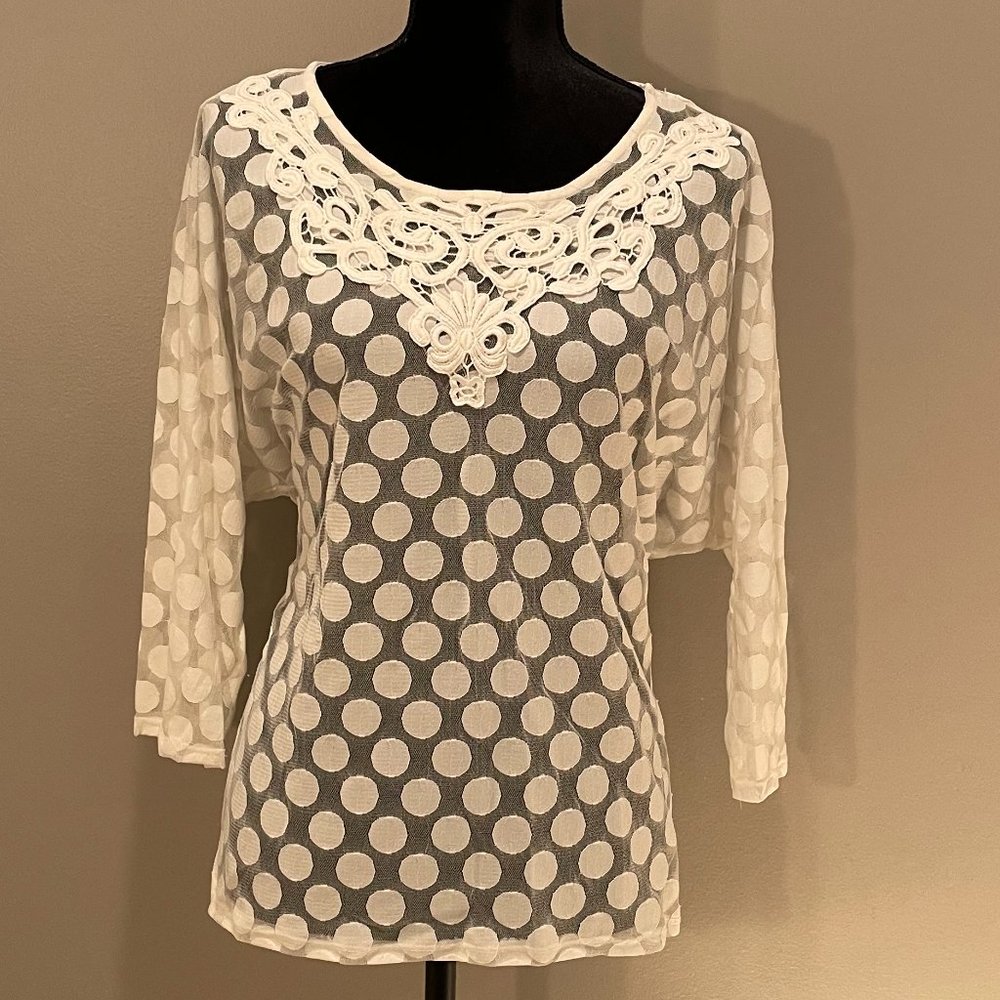 Alfani Womens Sheer Polka-dot Pullover sz M NWOT - Picture 1 of 5